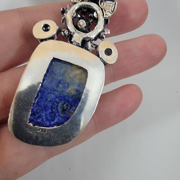 Blue Azurite Pendant with Sterling Silver Floral Design and Blue Topaz Accent - Picture 6 of 9
